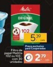 Coop Filtro de Papel Melitta 102 ou 103 com 30unidades oferta
