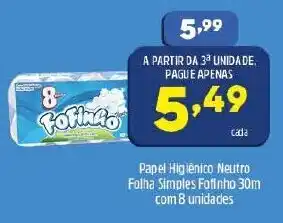 Arena Atacado Papel Higiénico Neutro Folha Simples Fofinho 30m com 8 unidades oferta