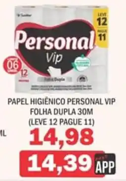 Supermercados Mendonça Papel higienico personal vip folha dupla 30m (leve 12 pague 11) oferta