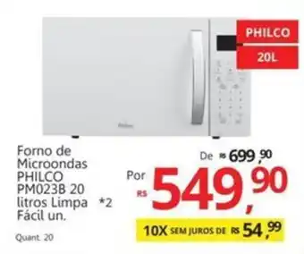 Supermercados Koch Forno de Microondas PHILCO PM023B 20 litros Limpa Fácil un. oferta