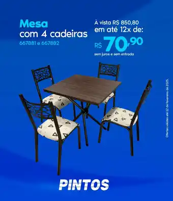 Lojas Pintos Mesa com 4 cadeiras oferta