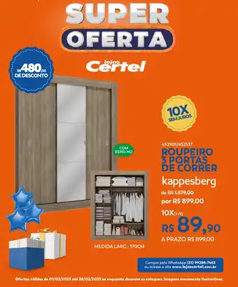 Lojas Certel Roupeiro 3 portas de correr kappesberg oferta