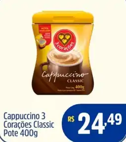 Quartetto Supermercados Cappuccino 3 Corações Classic Pote oferta