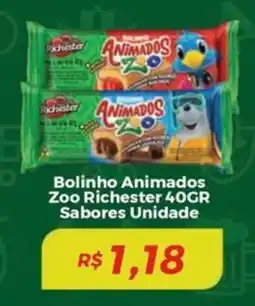 Mart Minas Bolinho Animados Zoo RichesterBolinho Animados Zoo Richester 40GR Sabores Unidade Sabores Unidade oferta