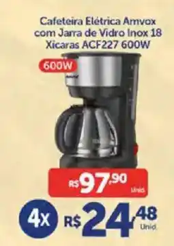 Atakarejo Cafeteira Elétrica Amvox com Jarra de Vidro Inox 18 Xícaras ACF227 600W 600W oferta