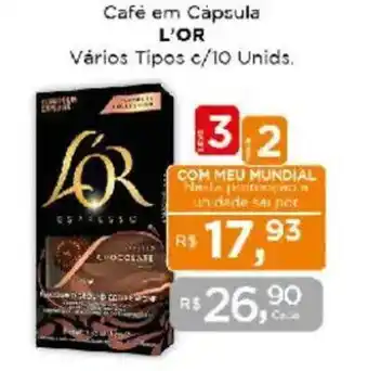 Supermercados Mundial Café em Capsula L'OR Vários Tipos c/10 Unids. oferta