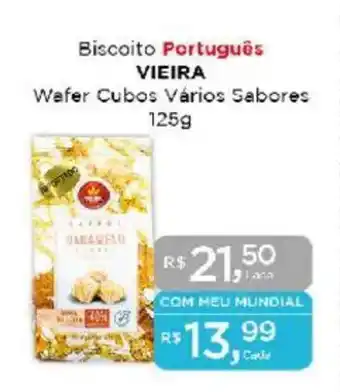 Supermercados Mundial Biscoito Português VIEIRA Wafer Cubos Vários Sabores oferta