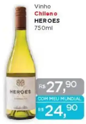 Supermercados Mundial Vinho Chileno HEROES oferta