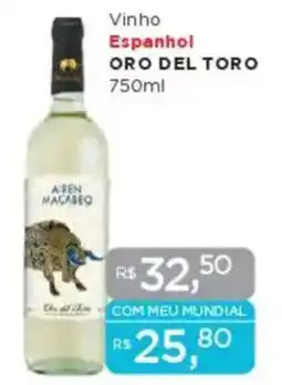 Supermercados Mundial Vinho Espanhol ORO DEL TORO oferta