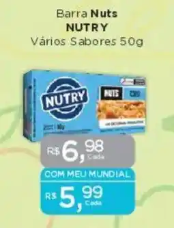 Supermercados Mundial Barra Nuts NUTRY Vários Sabores oferta