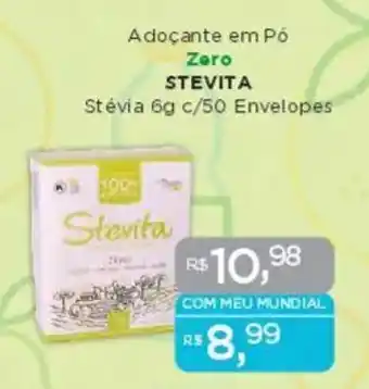 Supermercados Mundial Adoçante em Pó Zero STEVITA oferta