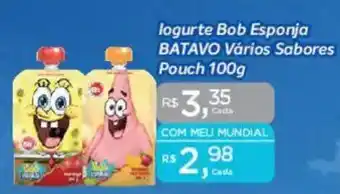 Supermercados Mundial logurte Bob Esponja BATAVO Vários Sabores Pouch oferta