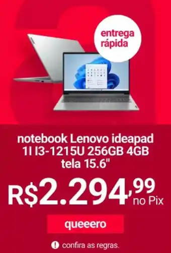 Lojas Americanas notebook Lenovo ideapad 11 13-1215U 256GB 4GB tela 15.6" oferta