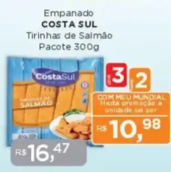 Supermercados Mundial Empanado COSTA SUL Tirinhas de Salmão Pacote oferta