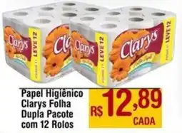 Max Atacadista Papel Higiênico Clarys Folha Dupla Pacote com 12 Rolos oferta