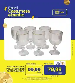 Casa Freitas Jogo de taças 6 peças  com filete dourado oferta