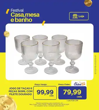 Casa Freitas Jogo de taças 6 peças  com filete dourado oferta