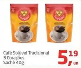 Tenda Atacado Café Solúvel Tradicional 3 Corações Sachê oferta