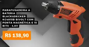 Pontofrio Parafusadeira a bateria black&decker kc4815b bivolt com ponta magnética e 15 bits - 4.8v oferta