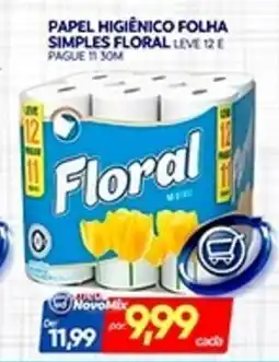 Novo Mix Papel higiênico folha simples floral leve 12 e pague 11 30m oferta