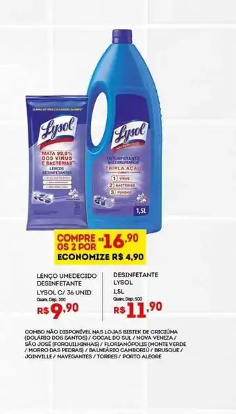Bistek Supermercados Lenço Umedecido Desinfetante Lysol C 36 Unid Desinfetante Lysol oferta