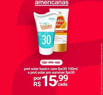 Lojas Americanas Solar - protetor basic+care fps30 oferta