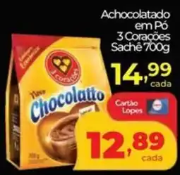 Lopes Supermercados Achocolatado em Pó 3 Corações Sachê oferta