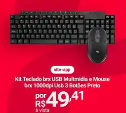 Lojas Americanas Kit teclado brx usb multimdia e mouse brx 1000dpi usb 3 botões preto oferta