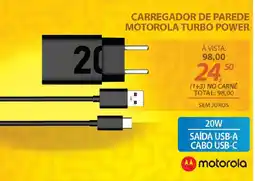 Lojas Cem Carregador de parede motorola turbo power oferta