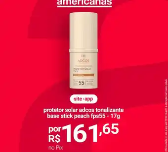 Lojas Americanas Solar - protetor adcos tonalizante base stick peach oferta