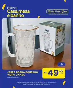 Casa Freitas Jarra borda dourado vidro d'casa oferta