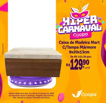 Cocipa Caixa de Madeira Mart C/Tampa Mármore oferta