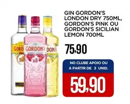 Apoio Mineiro Gin gordon's london dry, gordon's pink ou gordon's sicilian lemon oferta