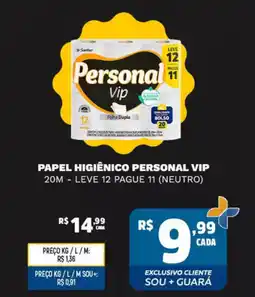 Supermercado Guará Papel higiênico personal vip 20m-leve 12 pague 11 (neutro) oferta