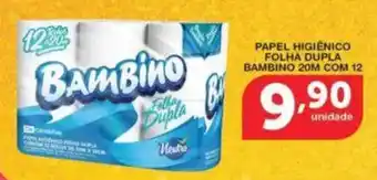 Roldão Papel higienico folha dupla bambino 20m com 12 oferta