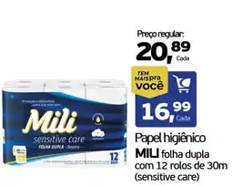 Cometa Supermercados Papel higiênico MILI folha dupla com 12 rolos de 30m (sensitive care) oferta