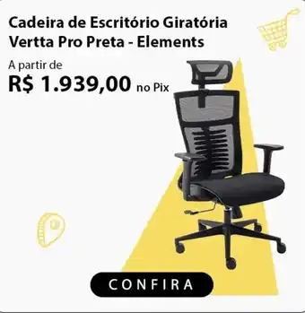 Fast Shop Cadeira de Escritório Giratória Vertta Pro Preta - Elements oferta