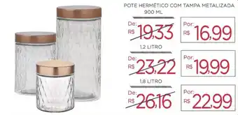 Pote Hermetico com Tampa Metalizada 900ml