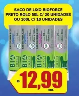 Costa Atacadão Saco de lixo bioforce preto rolo 50l c/ 20 unidades ou 100l c/ 10 unidades oferta