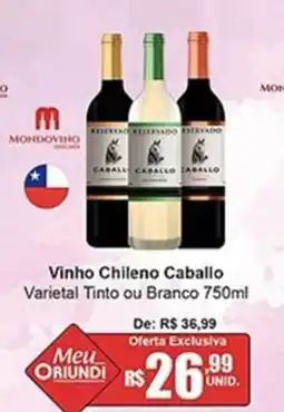 Oriundi Vinho Chileno Caballo Varietal Tinto ou Branco oferta