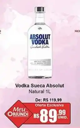 Oriundi Vodka Sueca Absolut Natural oferta