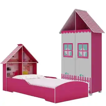 Benoit Quarto Infantil Gelius Casinha Rosa Cama de Solteiro e Guarda Roupa 2 Portas 2 Gavetas em MDF oferta