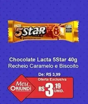 Oriundi Chocolate Lacta 5Star Recheio Caramelo e Biscoito oferta