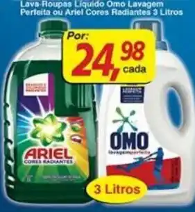 Lava-roupas Liquido Omo Lavagem Perfeita ou Ariel Cores Radiantes 3L