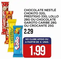 Apoio Mineiro Chocolate nestlé chokito , prestigio, lollo ou chocolate garoto caribe  ou crocante oferta