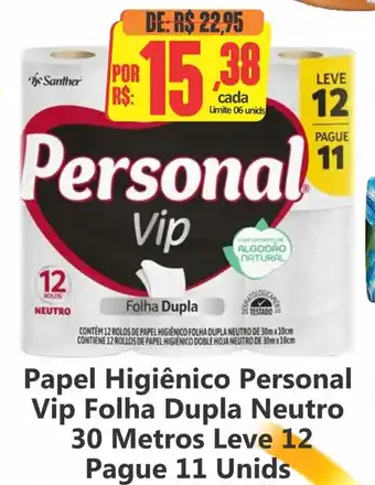 Big Supermercados Papel Higiênico Personal Vip Folha Dupla Neutro 30 Metros oferta