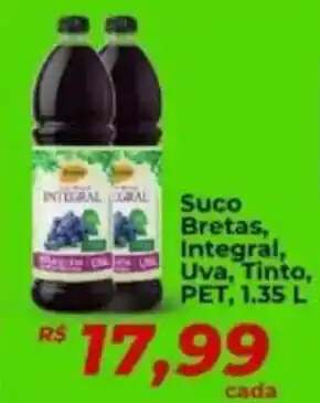 Supermercados Bretas Suco Bretas, Integral, Uva, Tinto, PET, oferta