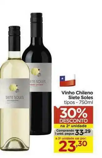 Vinho Chileno Siete Soles Tipos 30% Desconto Na 2a Unidade