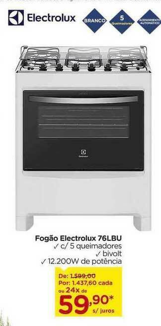 Carrefour Fogão Electrolux 76lbu oferta