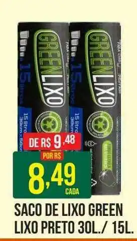Saco De Lixo Green Lixo Preto 30l. 15l.